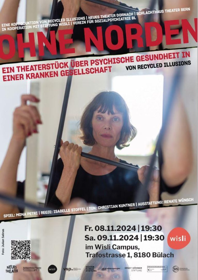 Flyer Theater Ohne Norden am 8. + 9. November 2024 im Wisli-Campus in Bülach.